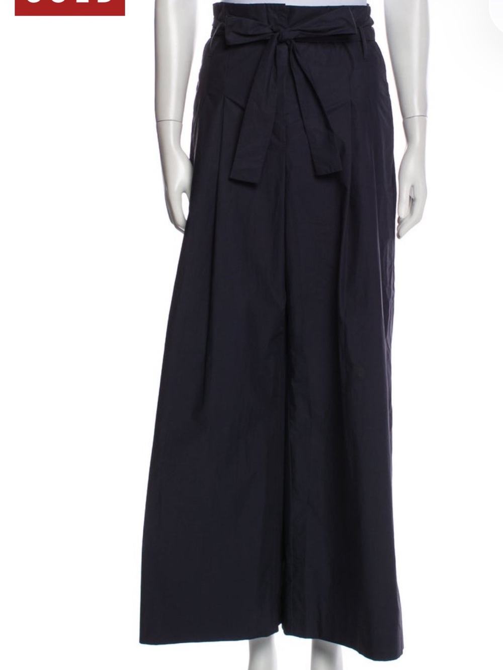 MaxMara Dark Navy High-Rise Wide Leg Pants with Tie Belt - Picture 1 of 3